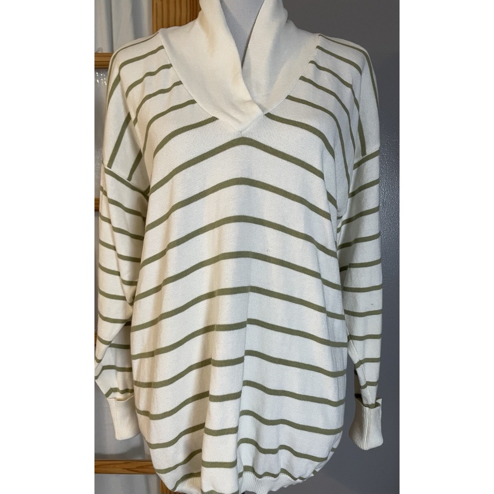 Belford Striped Pullover Tunic Sweater Womens XL White Green Viscose Blend
